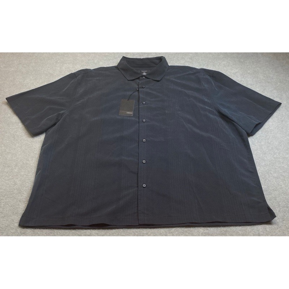 NWT Cezani Button Down Shirt Men XXL Black Tonal Stripe Short Sleeve CZ72103